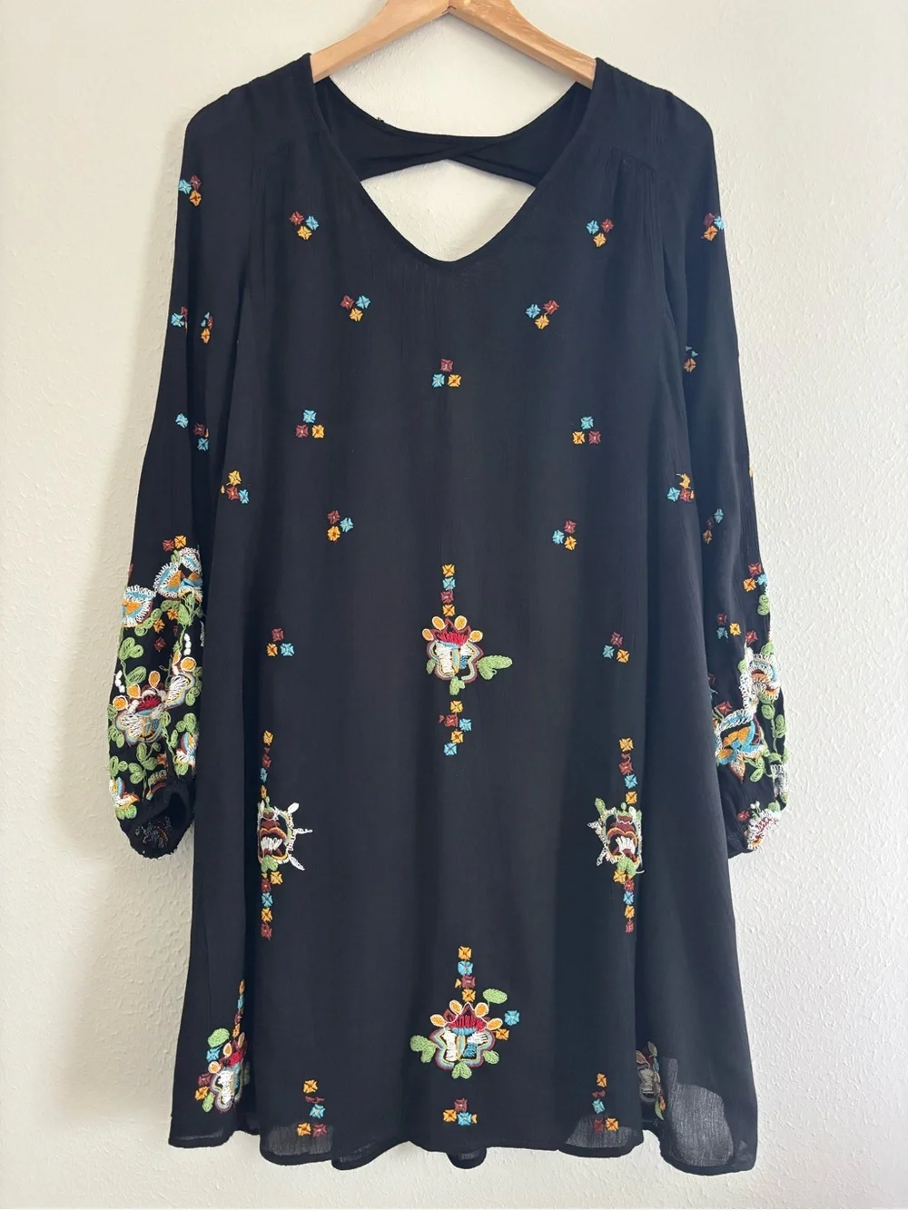 Free People Black Floral Embroidered Mini Dress